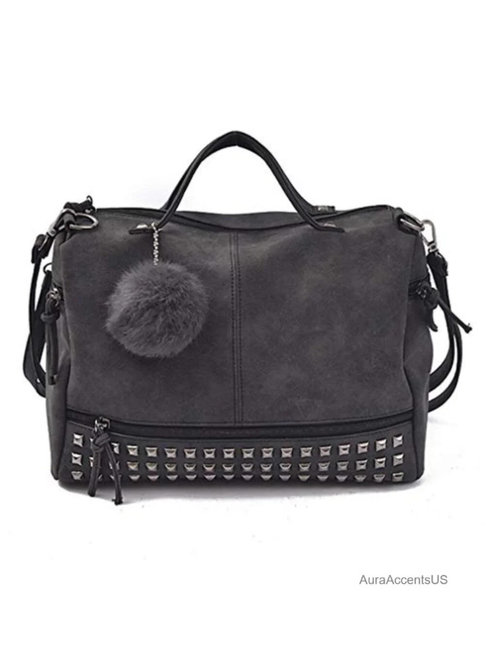 Studded Punk Faux Leather Hobo Tote Bag Women's 3-Way Top Handle Crossbody
